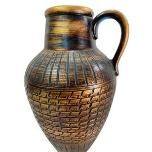 Norleans Japan Gold Rust Vintage Egyptian Pottery Pitcher Urn Style Pottery Vase